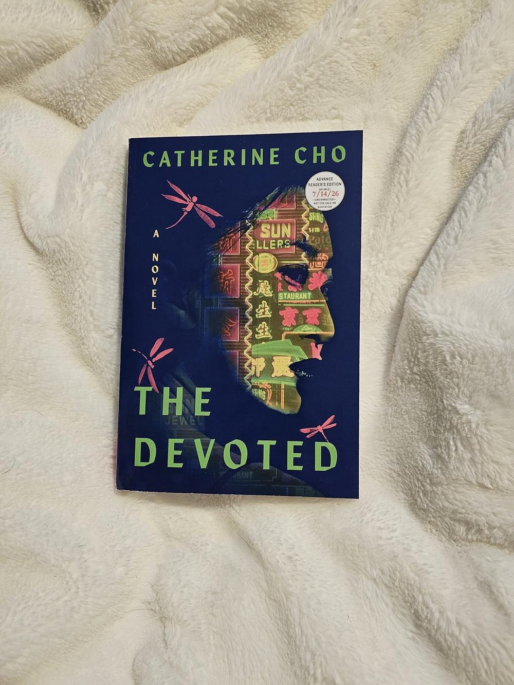 Catherine Cho "The Devoted" Novel - Navy & Neon Green Cover